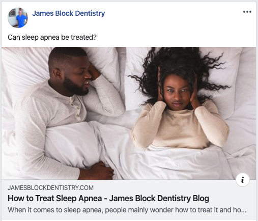 Facebook ad for James Block's dentistry.