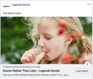 Legends Dental Waco Facebook Ad.
