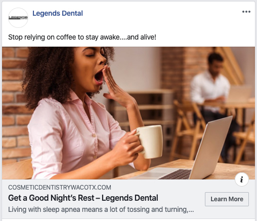Legends Dental Waco's Facebook ad.