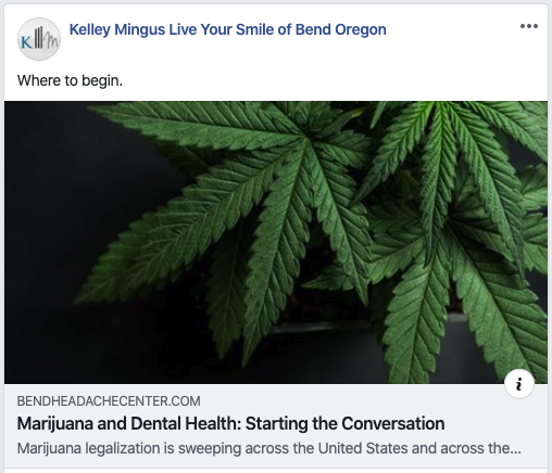 Kelley Mingus's Facebook page featuring a marijuana leaf.