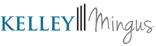 A logo featuring Kelley Mingus with a blue and black color scheme.