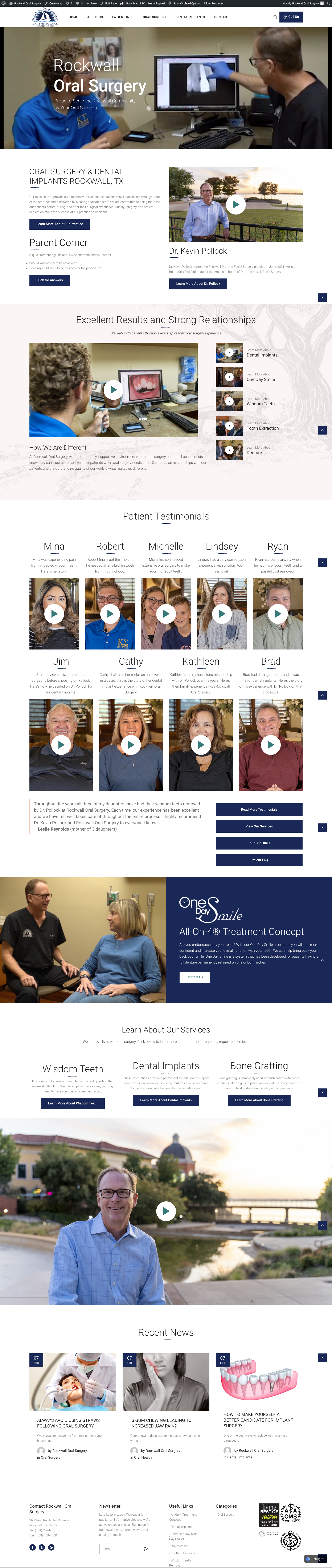 A website design for Rockwall Oral Surgery, a dentist's office.