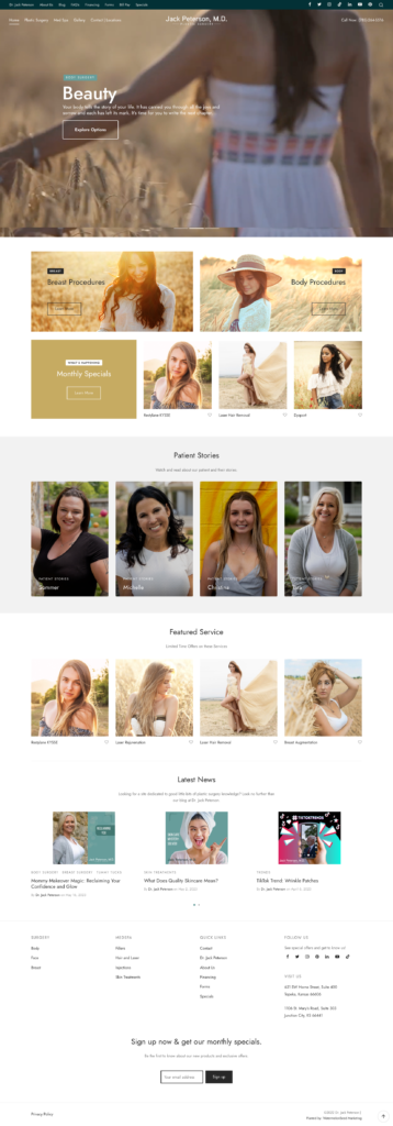 A website design showcasing Dr. Jack Peterson's women's clothing store.