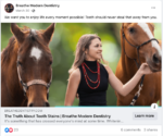 A Facebook ad showcasing Breathe Modern Dentistry with a horse and a woman.