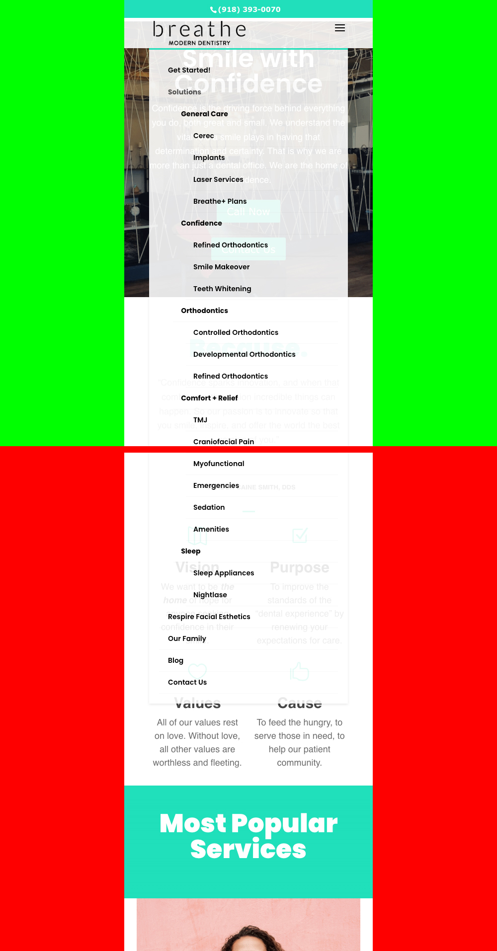 breathedentistry mobile menu before