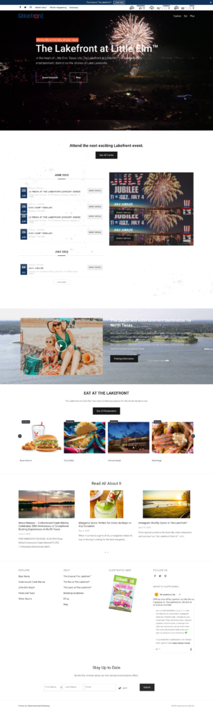 A website design featuring a firework in the background representing City of Little Elm.