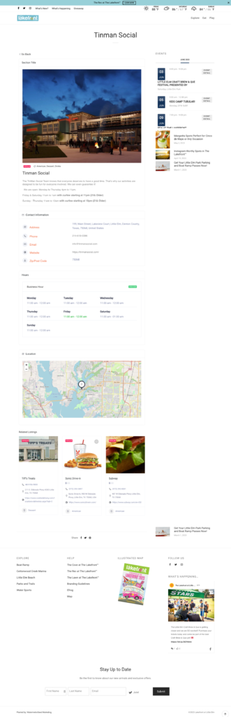 The homepage of a hotel website in the City of Little Elm.