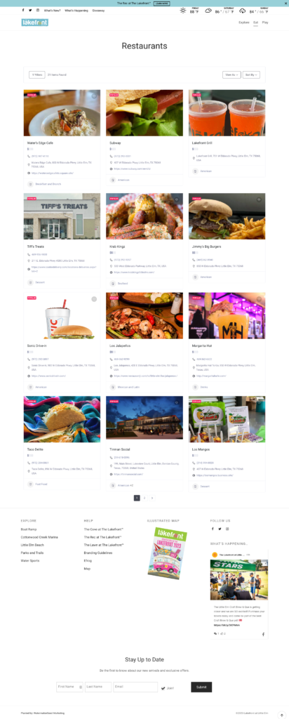 The homepage of a food website featuring the City of Little Elm.