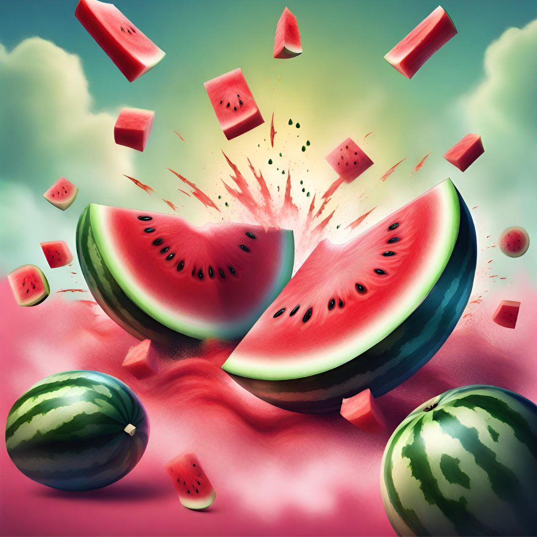 A visually appealing watermelon with a subtle slice in the middle, crafted in line with modern design trends.