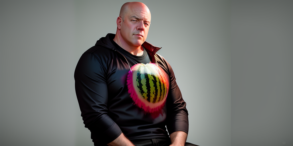 A bald man displaying Hank's deduction skills wearing a shirt with a watermelon on it.