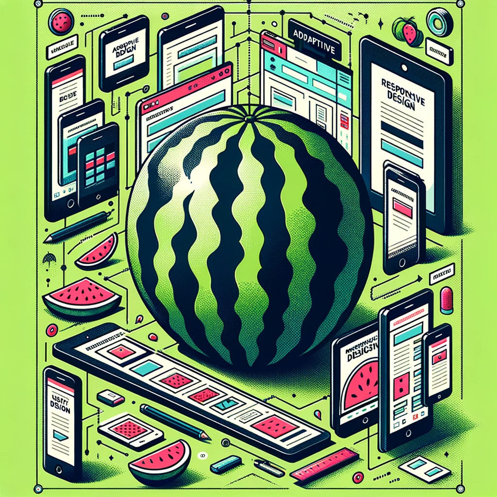 Responsive vs. Adaptive Design: Choosing the Best Approach 1 An illustration of a watermelon surrounded by electronic devices showcasing the best approach in responsive design.