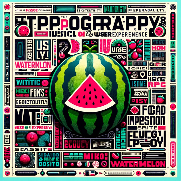 A colorful graphic poster featuring a stylized watermelon slice at the center, surrounded by various words in impactful typography and decorative elements in a bold, retro design style, enhancing the user experience.