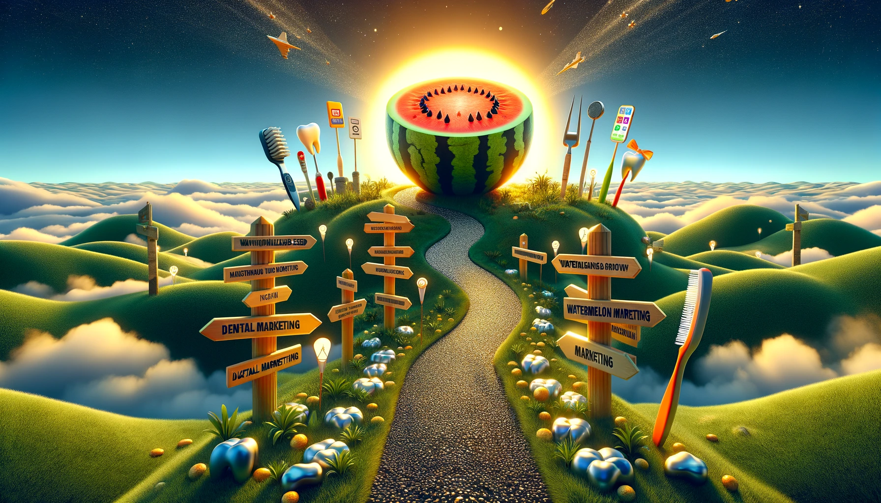 DALL·E 2024-02-15 16.20.18 - Visualize an engaging and dynamic scene representing the concept of 'Navigating Your Path to Dental Practice Growth with WatermelonSeed Marketing'. Th DALL·E 2024 02 15 16.20.18 Visualize an engaging and dynamic scene representing the concept of Navigating Your Path to Dental Practice Growth with WatermelonSeed Marketing. Th