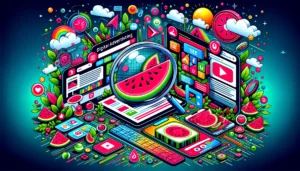 A colorful illustration of a watermelon and other fruits.