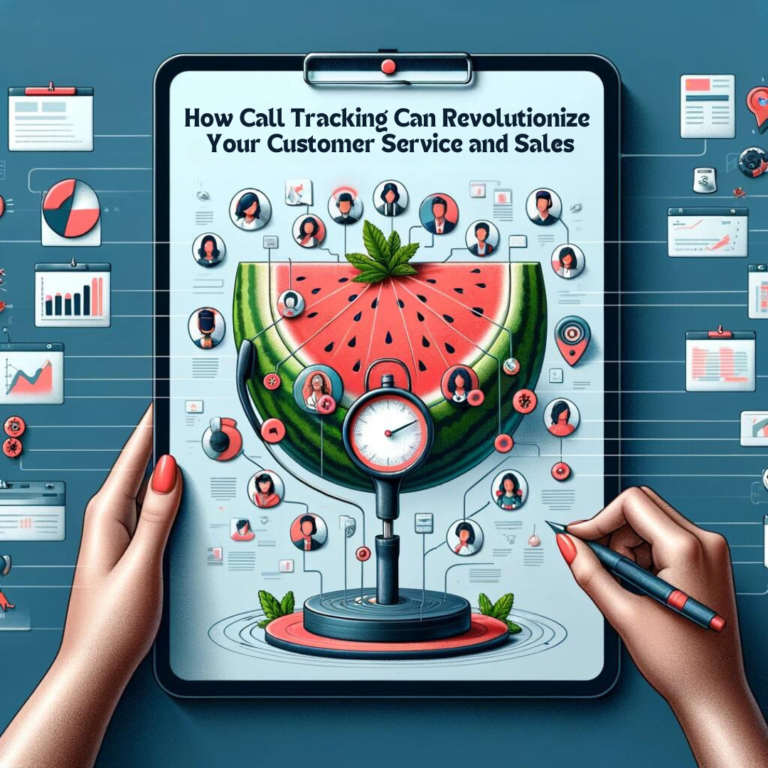 An infographic illustration showcasing the advantages of call tracking in customer service and sales, featuring a watermelon metaphor for data analysis.