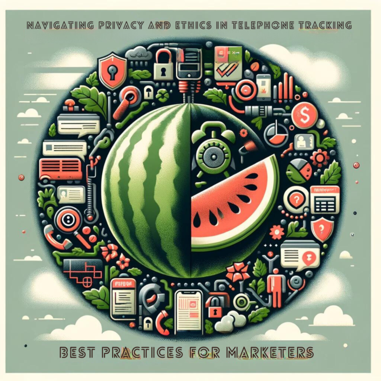 Illustration of a stylized globe with various technology and privacy icons, representing telephone tracking, privacy, and ethics for best practices for marketers.