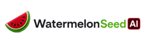 Homepage 2026 5 Logo with a watermelon slice graphic, followed by the text "WatermelonSeedAI," with "Seed" in green and "AI" in a red rounded rectangle—a vibrant look perfect for brands focused on website design or content creation.