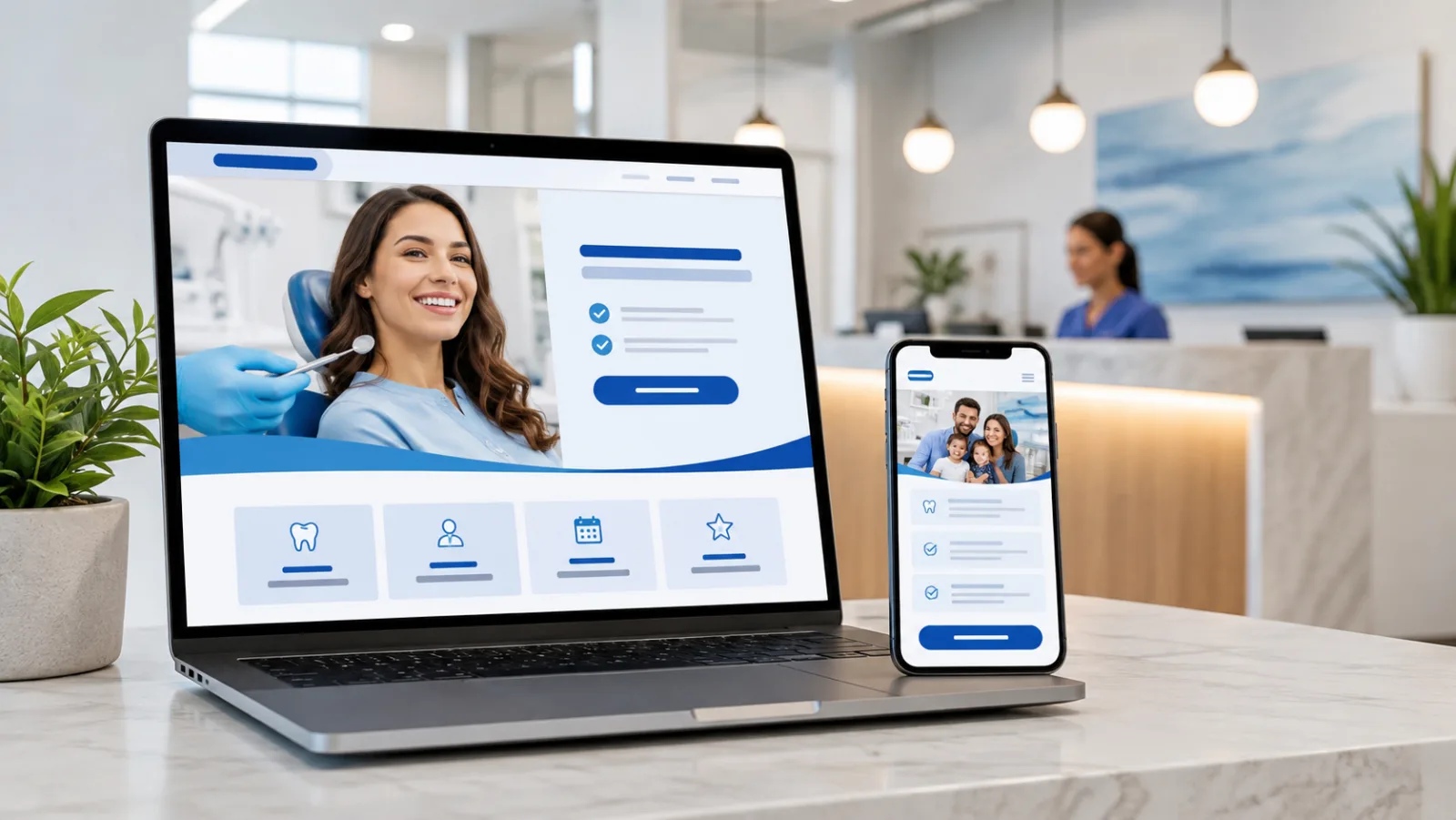 Dental website appointment requests displayed on laptop and mobile screens