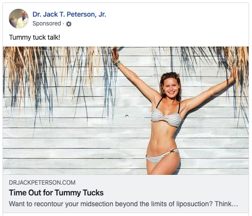 Time out tummy tucks facebook ad.